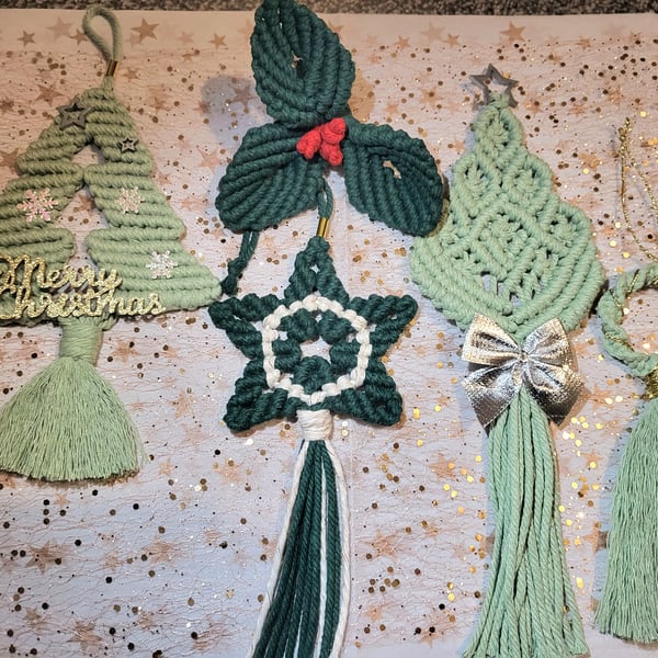 Macrame Christmas Decor Set- Mix green