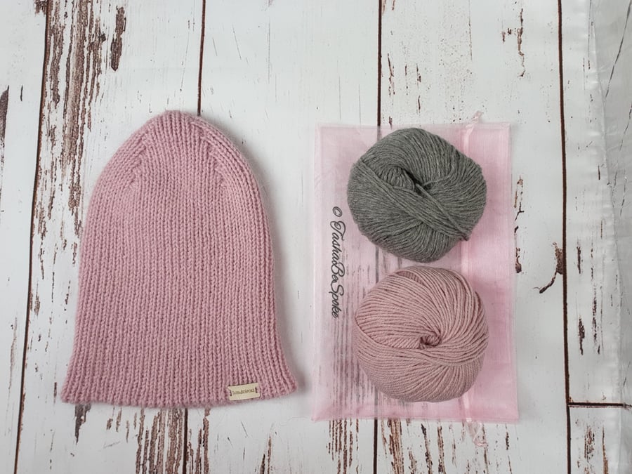 Hand Knit Pink Beanie, Merino Cotton Mohair Blend, 55 - 57 cm, ready to ship
