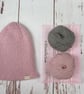 Hand Knit Pink Beanie, Merino Cotton Mohair Blend, 55 - 57 cm, ready to ship - Image 1