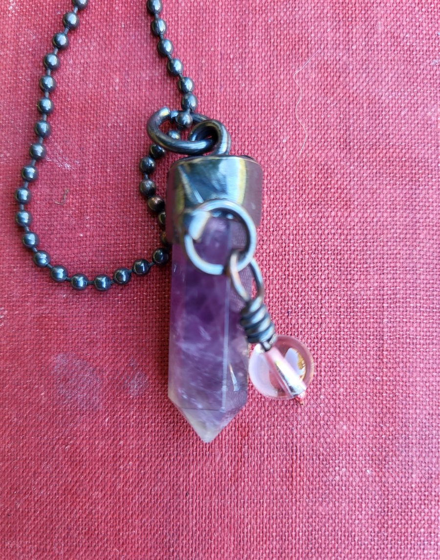 Oxidized copper and amethyst with quartz sphere