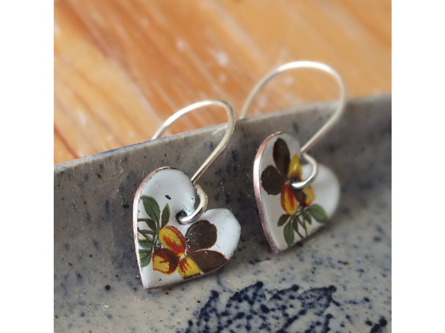 Heart shaped floral enamel earrings