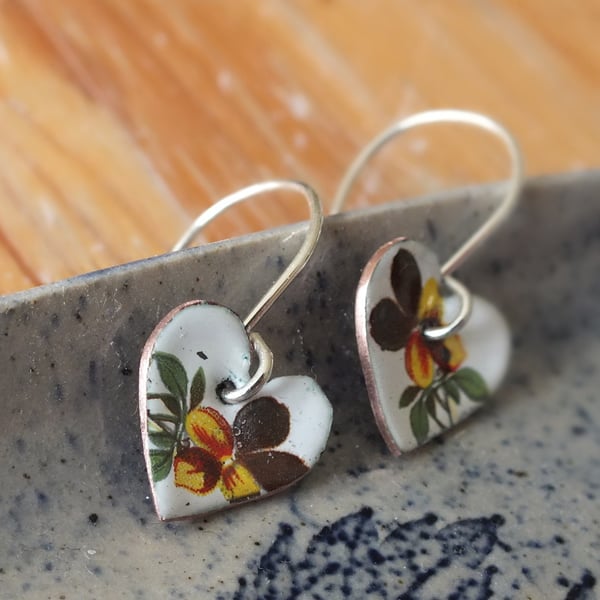 Heart shaped floral enamel earrings