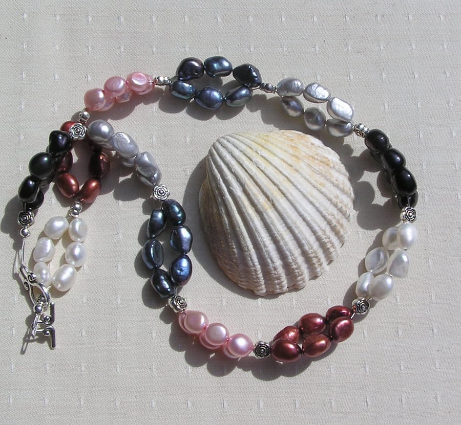 Freshwater Pearl Statement Beaded Rainbow Necklace "Glamour"