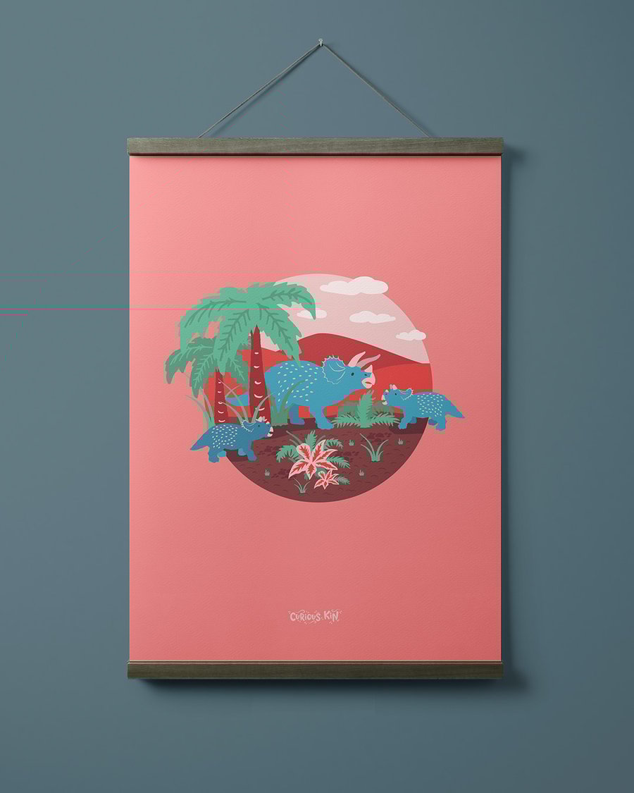 Triceratops dinosaur family print