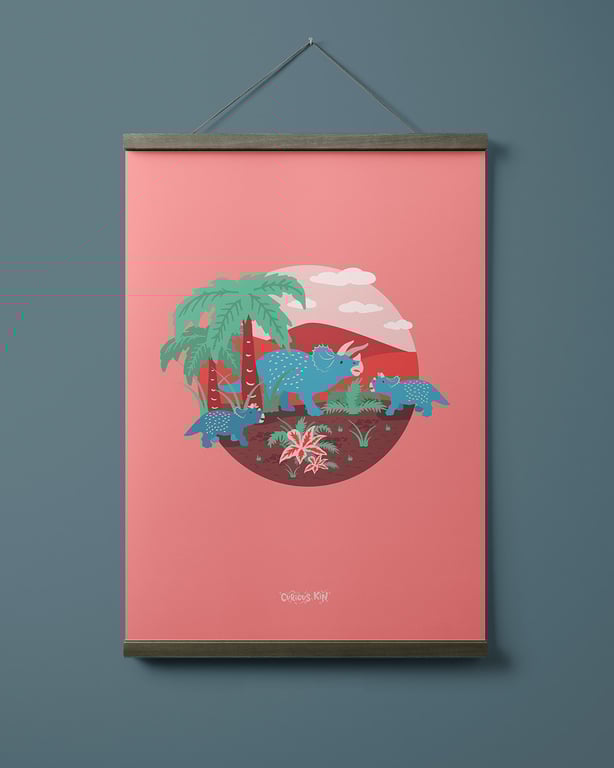 Triceratops dinosaur family print