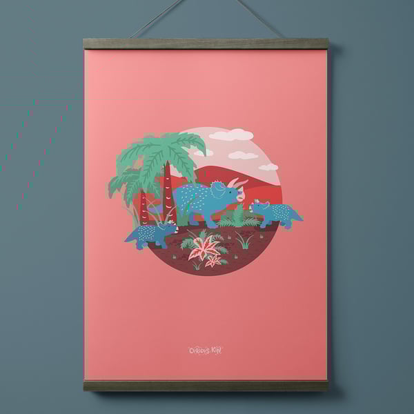 Triceratops dinosaur family print