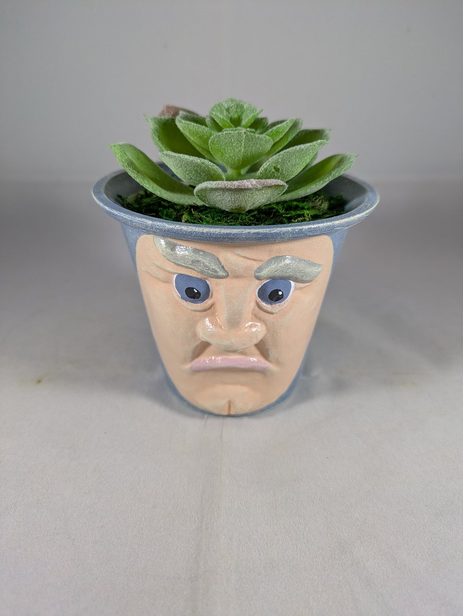 Blue Ceramic Small Container Artificial Succulent Plant Ornament Decoration.