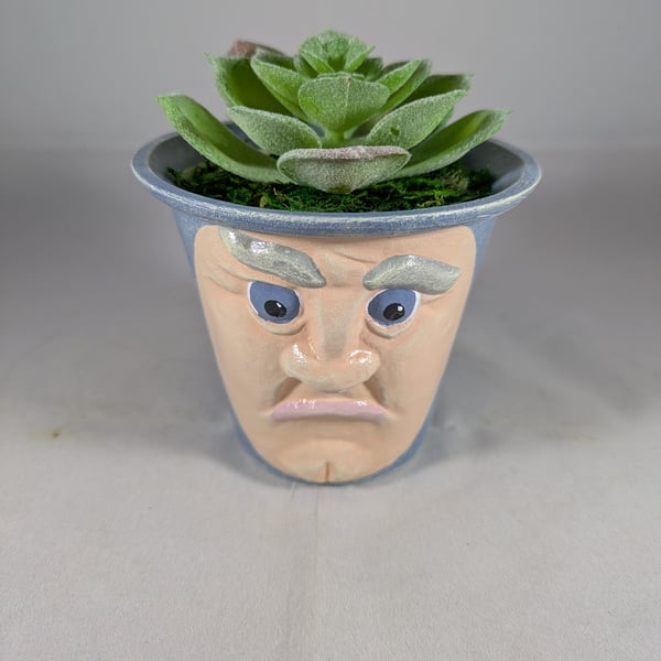 Blue Ceramic Small Container Artificial Succulent Plant Ornament Decoration.