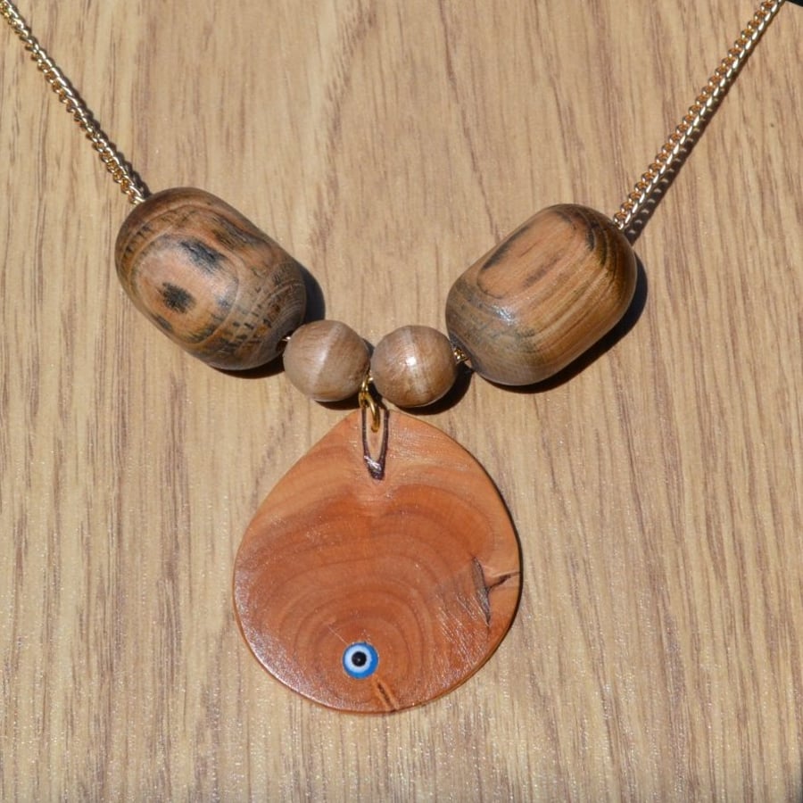 Pine, Bay Tree & Linden Wood Scarab Beetle Necklace.
