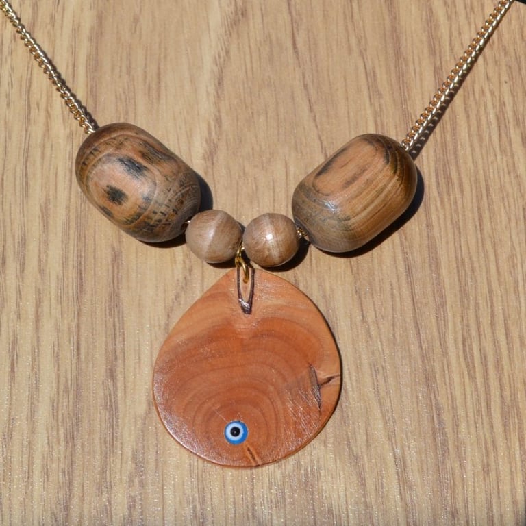 Pine, Bay Tree & Linden Wood Scarab Beetle Necklace.