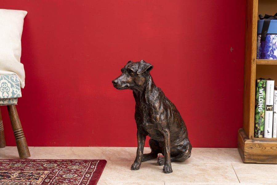 Foundry Bronze Sitting Jack Russell Terrier Bronze Metal Garden Sculpture 
