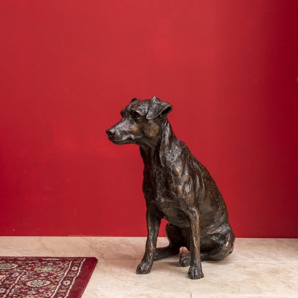 Foundry Bronze Sitting Jack Russell Terrier Bronze Metal Garden Sculpture 