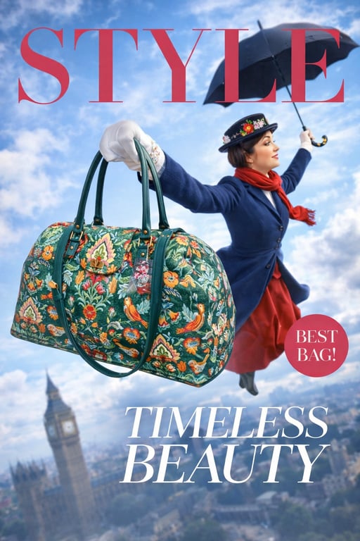 Carpet bag Mary Poppins bag Green William Morris tapestry weekend bag