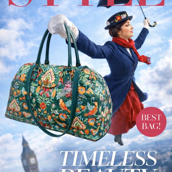 Carpet bag Mary Poppins bag Green William Morris tapestry weekend bag