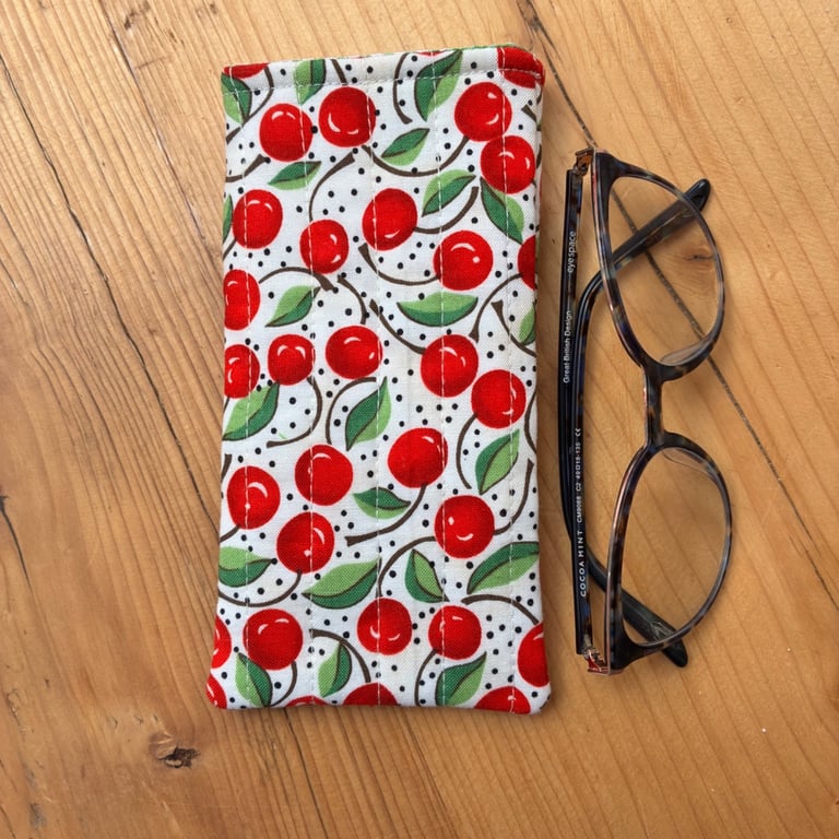 Cherry Print Quilted Fabric Glasses Case