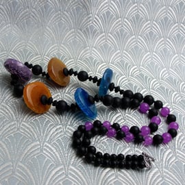 Long Chunky Necklace, Long Chunky Semi-Precious Stone Necklace CC86