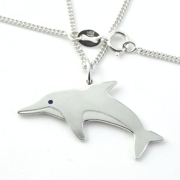 Dolphin Pendant (Large), Wildlife Necklace, Silver Nature Jewellery, Animal Gift