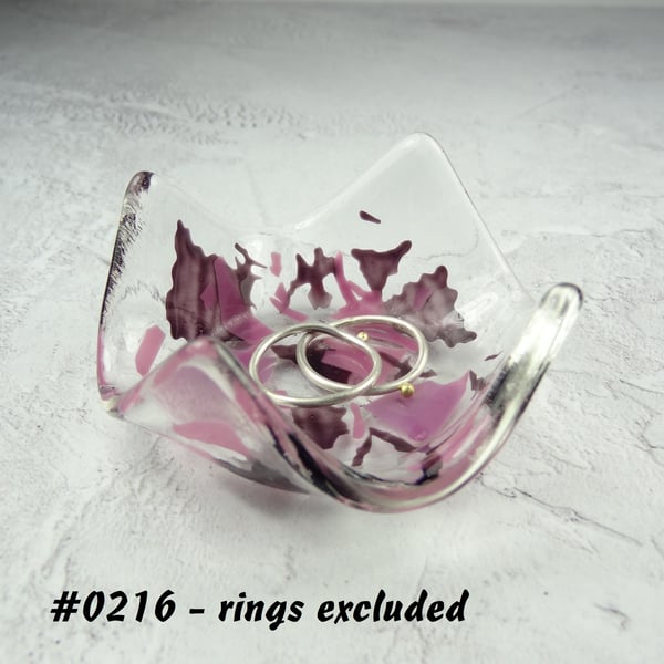 Pink and purple fused glass ring dish, 7cm approx, handcrafted (0216)