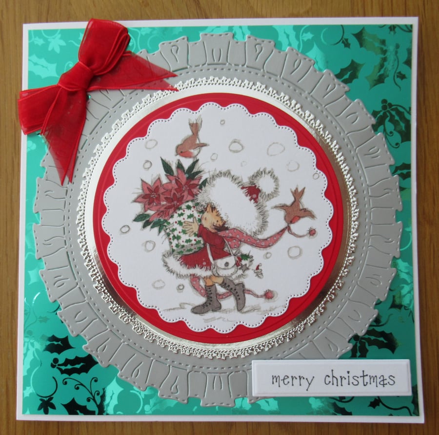 7x7" Luxury Taking The Poinsettia Home - Christmas Card