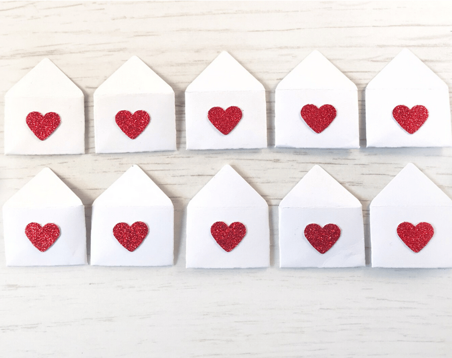 set of 10 Mini envelopes and cards with red gli... - Folksy
