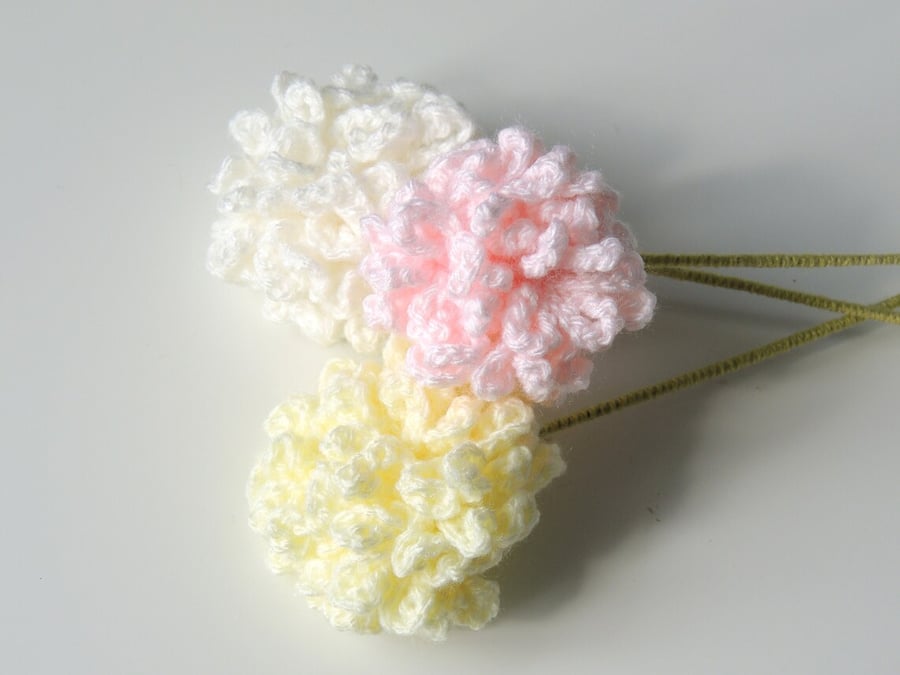 Crochet Flowers, 6 Spring Flowers, Pom Pom Flower Bouquet, Easter