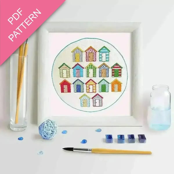 Beach Huts Hand Embroidery PDF Pattern