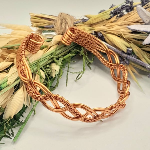 Celtic Style Braided Copper Wire Cuff Bracelet