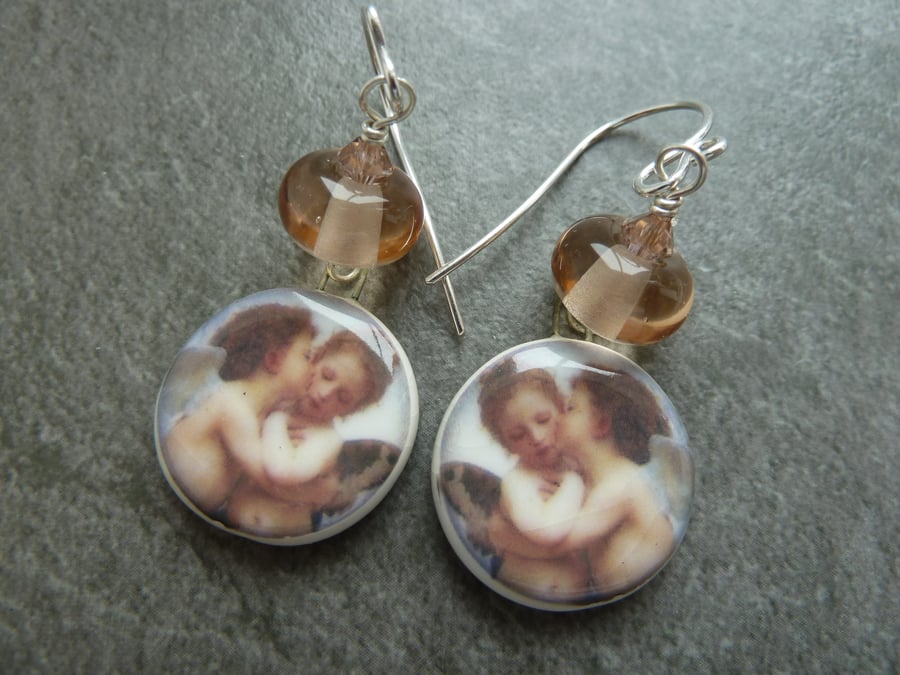 sterling silver, lampwork glass, ceramic angel earrings