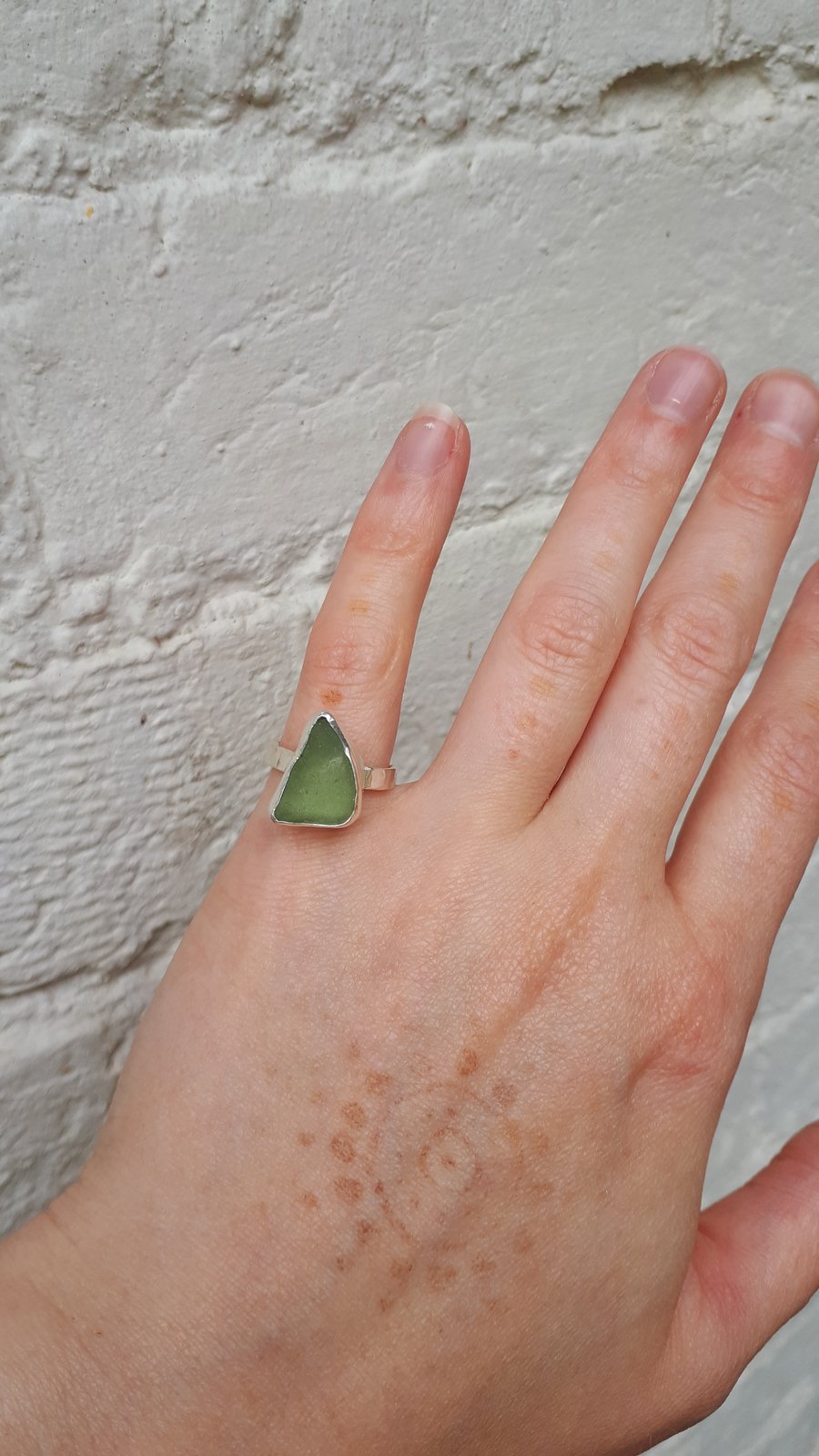 Light Olive green sea glass ring - Seconds Sunday 