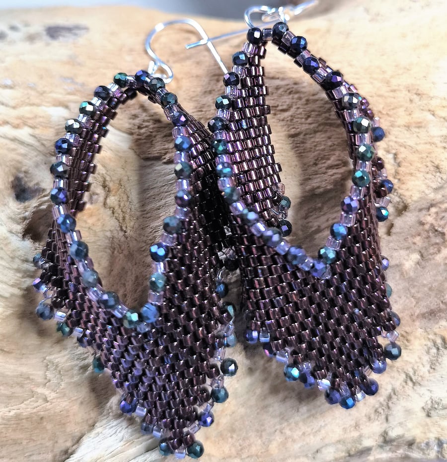 Russian leaf seed beaded earrings with spinel