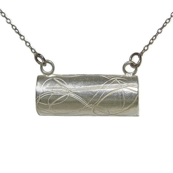 handmade scribble print  unique sterling silver pendant