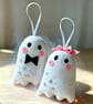 Hand stitched Felt Ghost Couple ornaments 