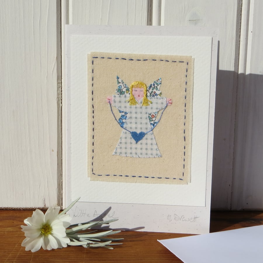 Little Angel hand-stitched card, detailed, birthday, thankyou or new baby