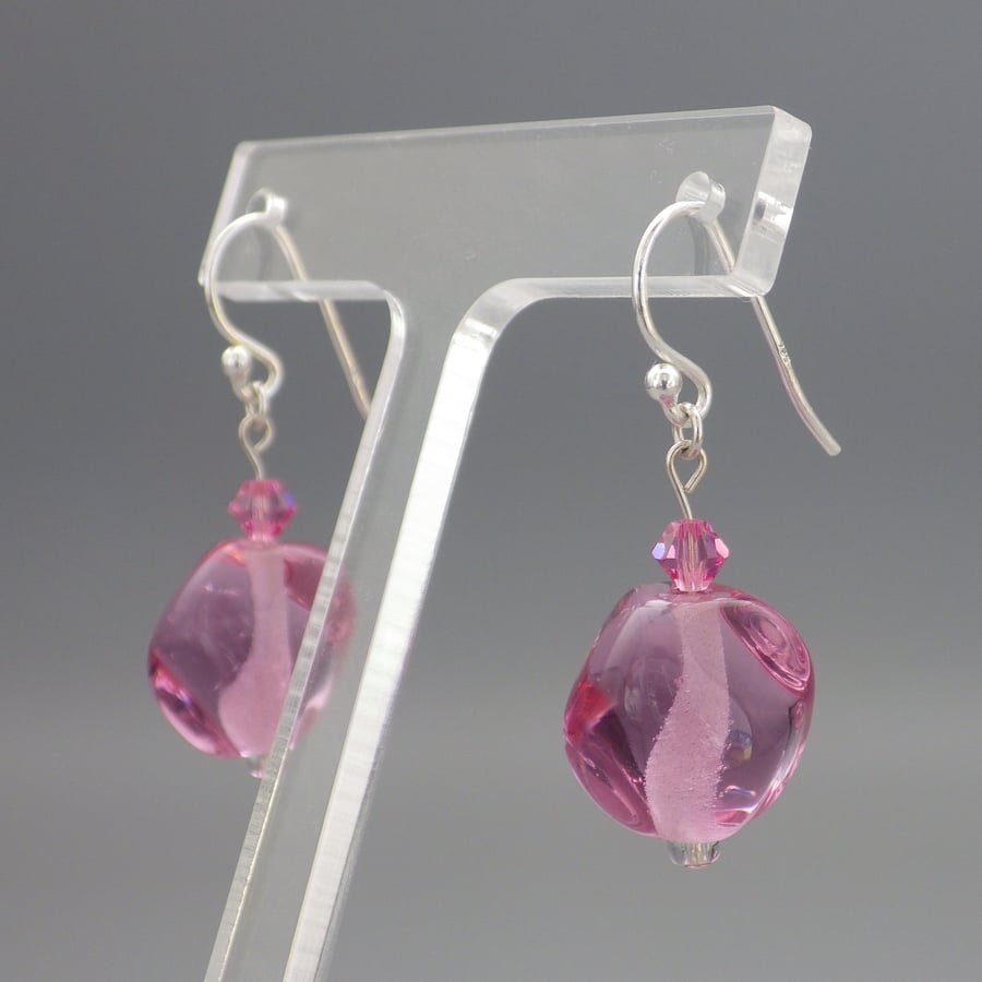 Pretty pink UK lampwork glass bead earrings