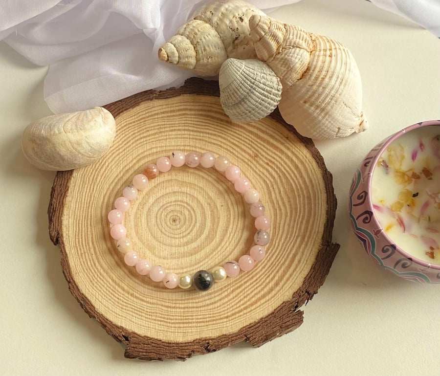 Handmade Rose Bracelet Natural Stone Stretch Jewelry