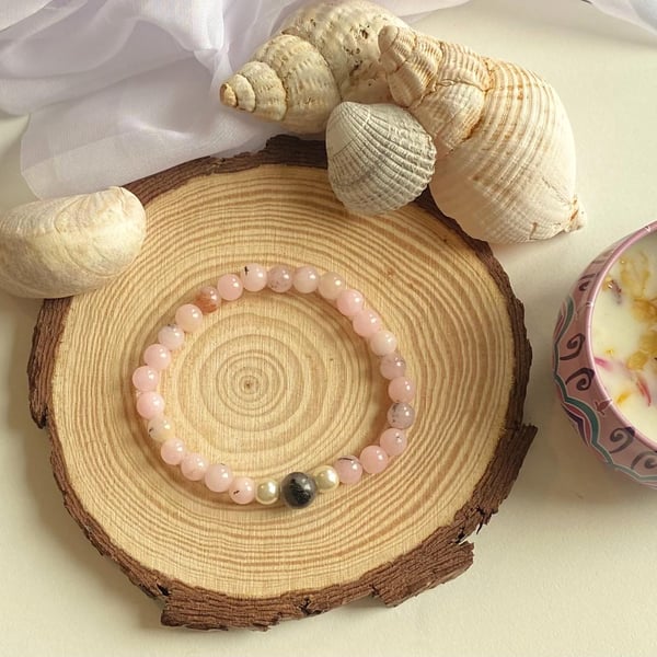 Handmade Rose Bracelet Natural Stone Stretch Jewelry