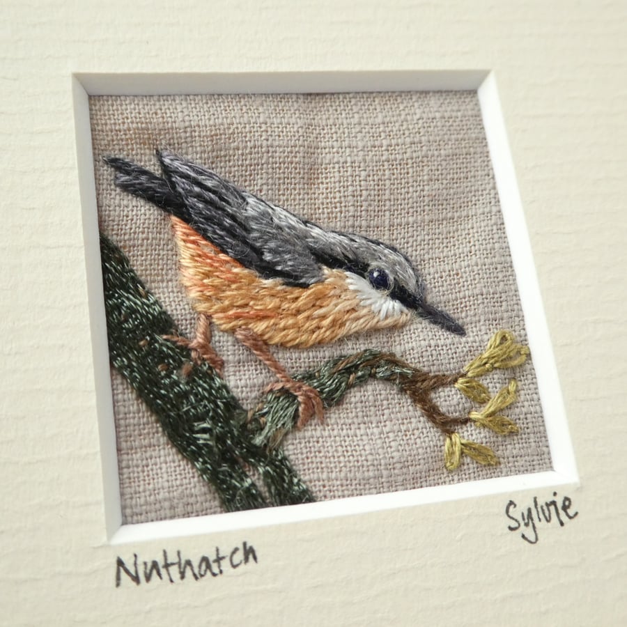 Nuthatch - hand-stitched textile picture