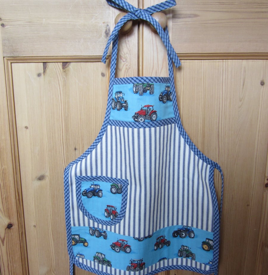 Child's Blue Tractor Apron