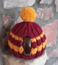 Small Tea Cosy for 2 Cup Tea Pot, Dark Red & Gold Striped, Hand Knitted - Image 5