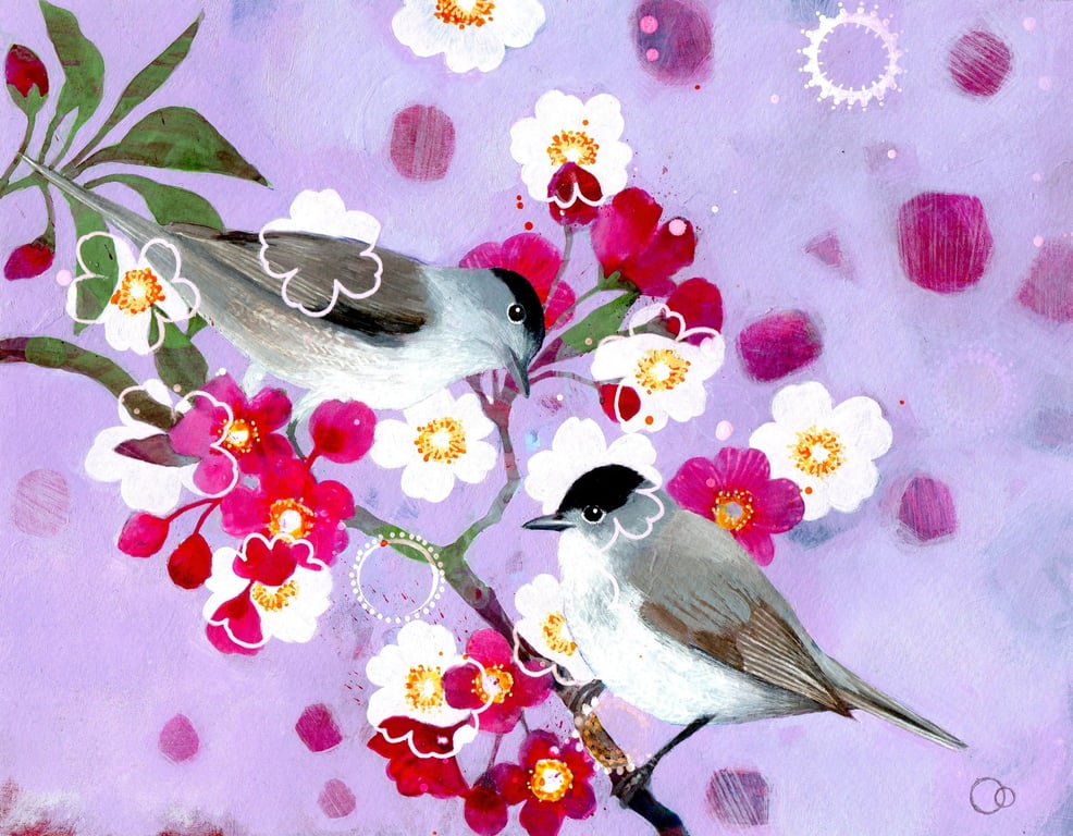 Black Caps Bird Art Painting - Ideal Gift for Birdwatchers