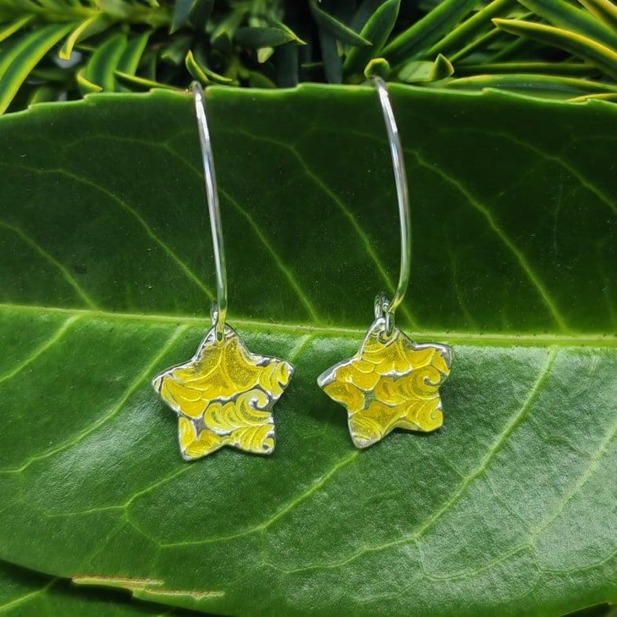 Enamel and fine silver dangle earrings 