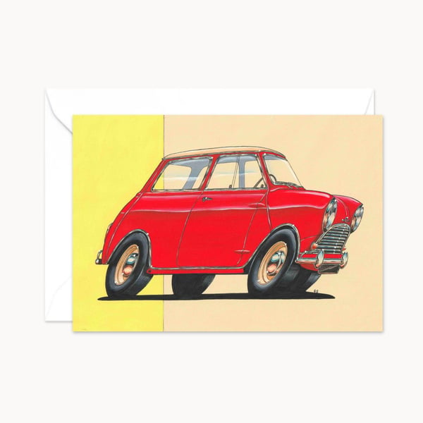 Mini Cooper Greeting Card: Hand Drawn Illustration for a Car Lover (417)