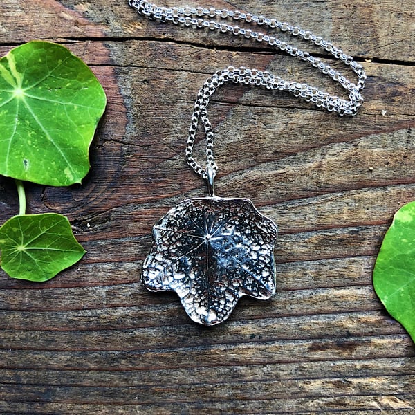 Sterling Silver Nasturtium Leaf Necklace - Handmade Jewellery 