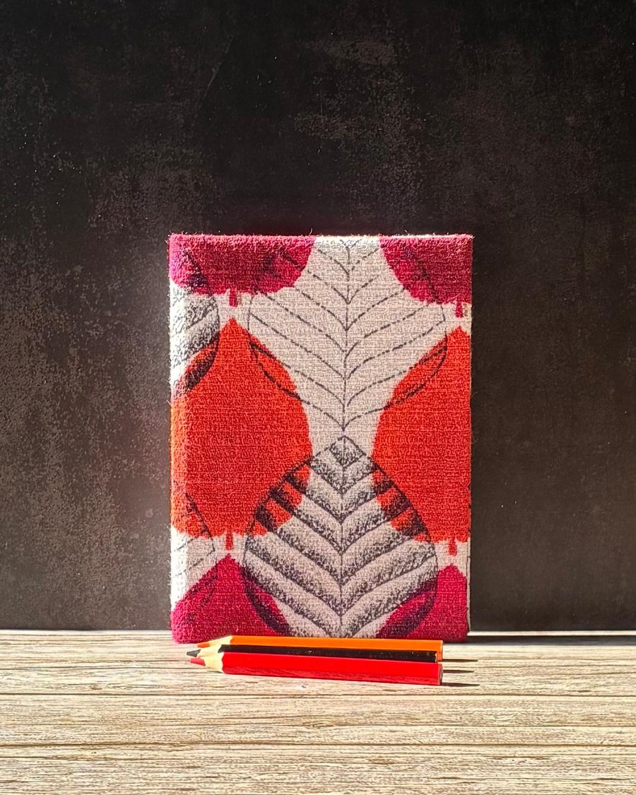 Handmade A6 Journal with 1950's Orange Autumn Leaf Vintage Barkcloth Fabric
