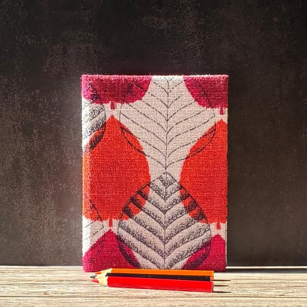 Handmade A6 Journal with 1950's Orange Autumn Leaf Vintage Barkcloth Fabric