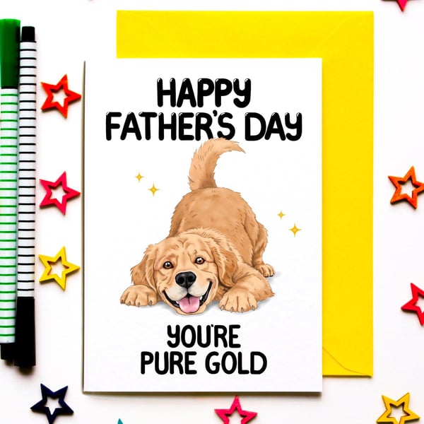Golden Retriever Father's Day Card for Dad, Cute Dog Card