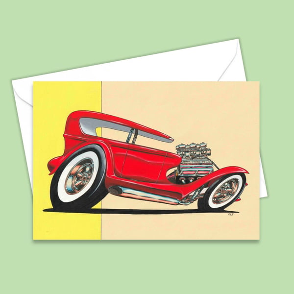 Classic Custom Car Greeting Card - Lil Coffin Show Car - American Classic