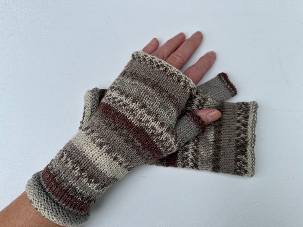 Hand knitted ladies fingerless gloves wrist warmers