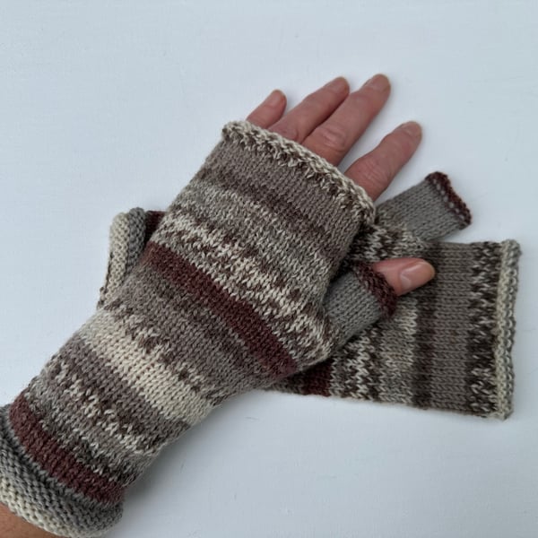 Hand knitted ladies fingerless gloves wrist warmers