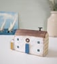Handmade Painted Wooden Seaside Cottage with Teeny Stripy Shed